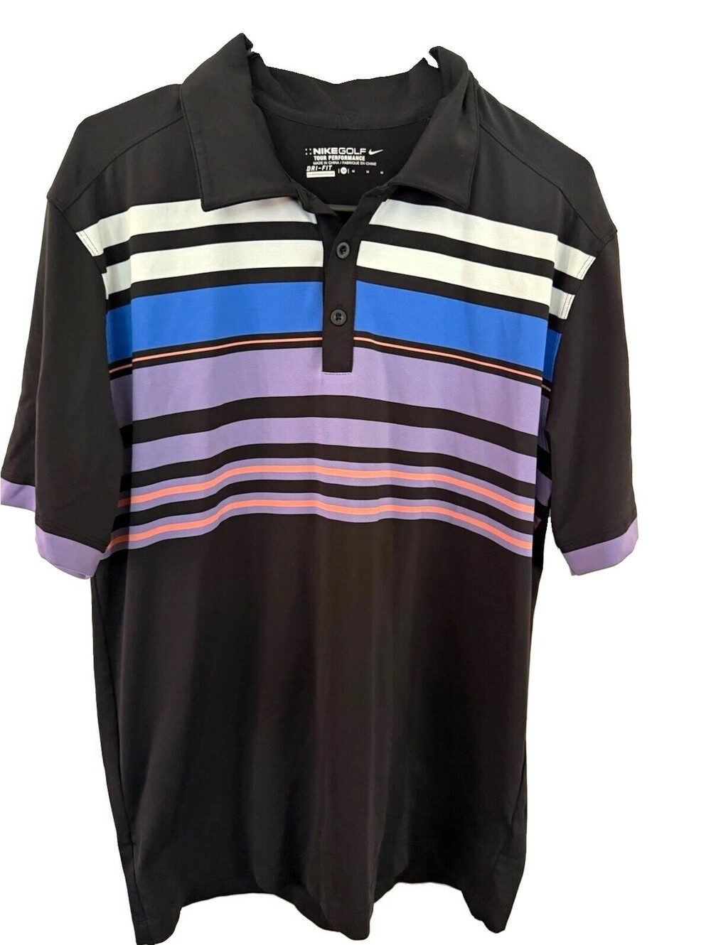Nike Golf Tour Performance Dri-FIT Striped Polo Men’s M Short Sleeve 481810-011